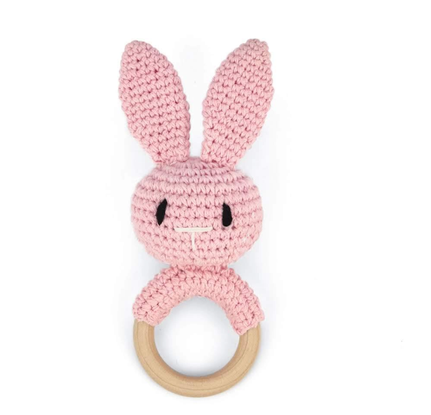 Annie and Charles Crocheted Baby Rattle-Pink Bunny