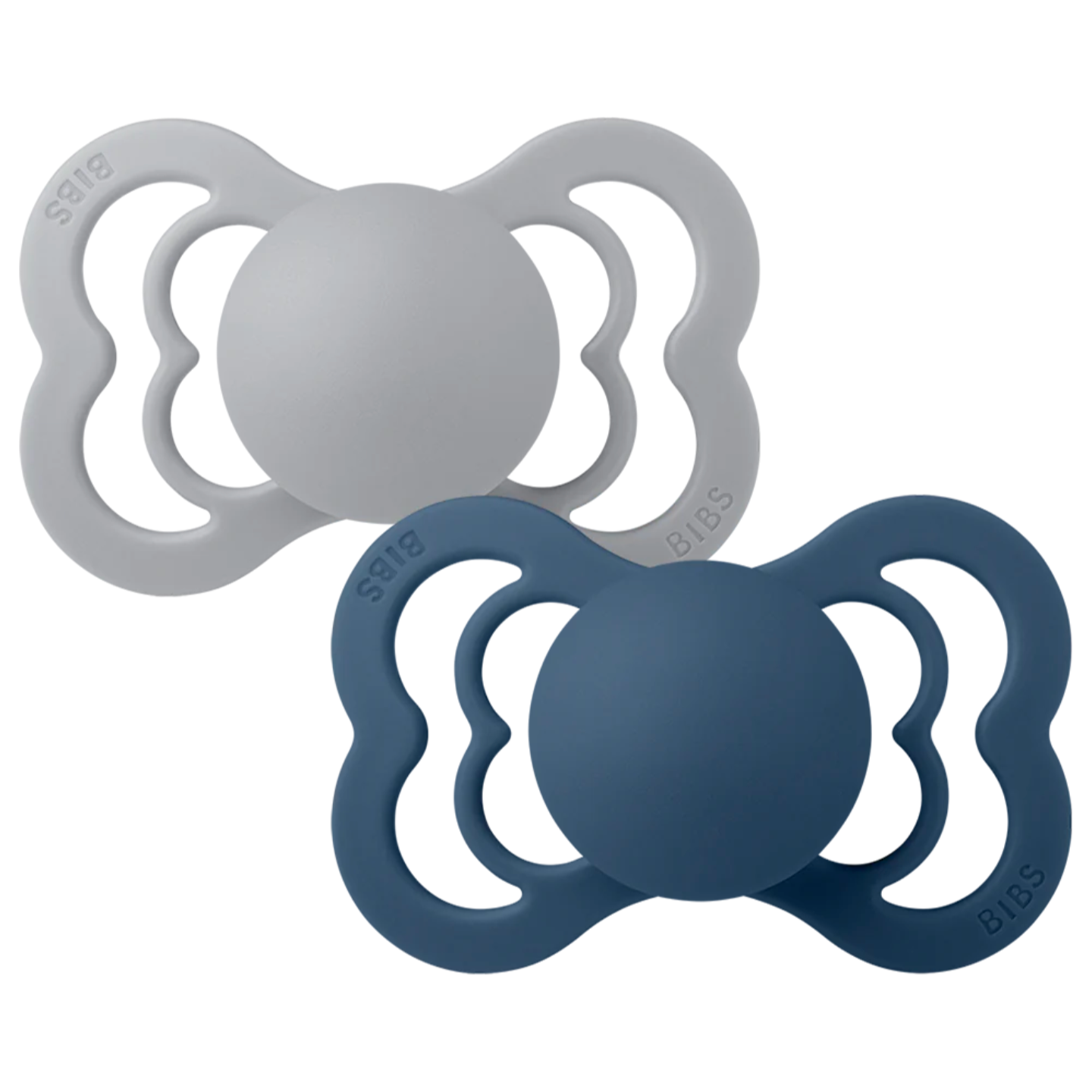 Bibs Supreme Baby Pacifier | Cloud/Steel | Symmetrical Nipple Silicone, Size 2 (6-18 Months)