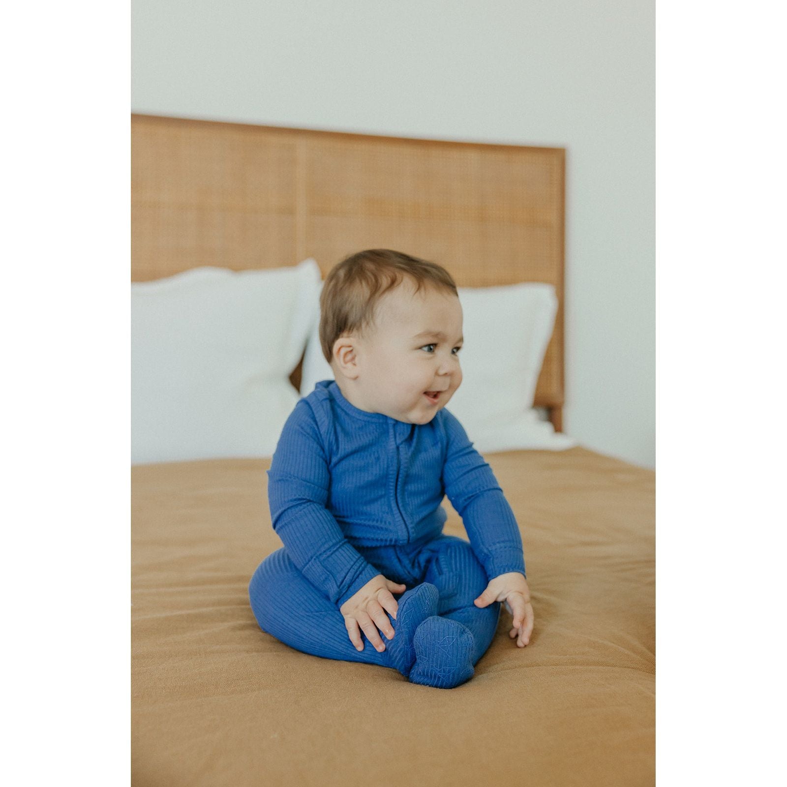 Copper Pearl Zip-Up Footie in Indigo