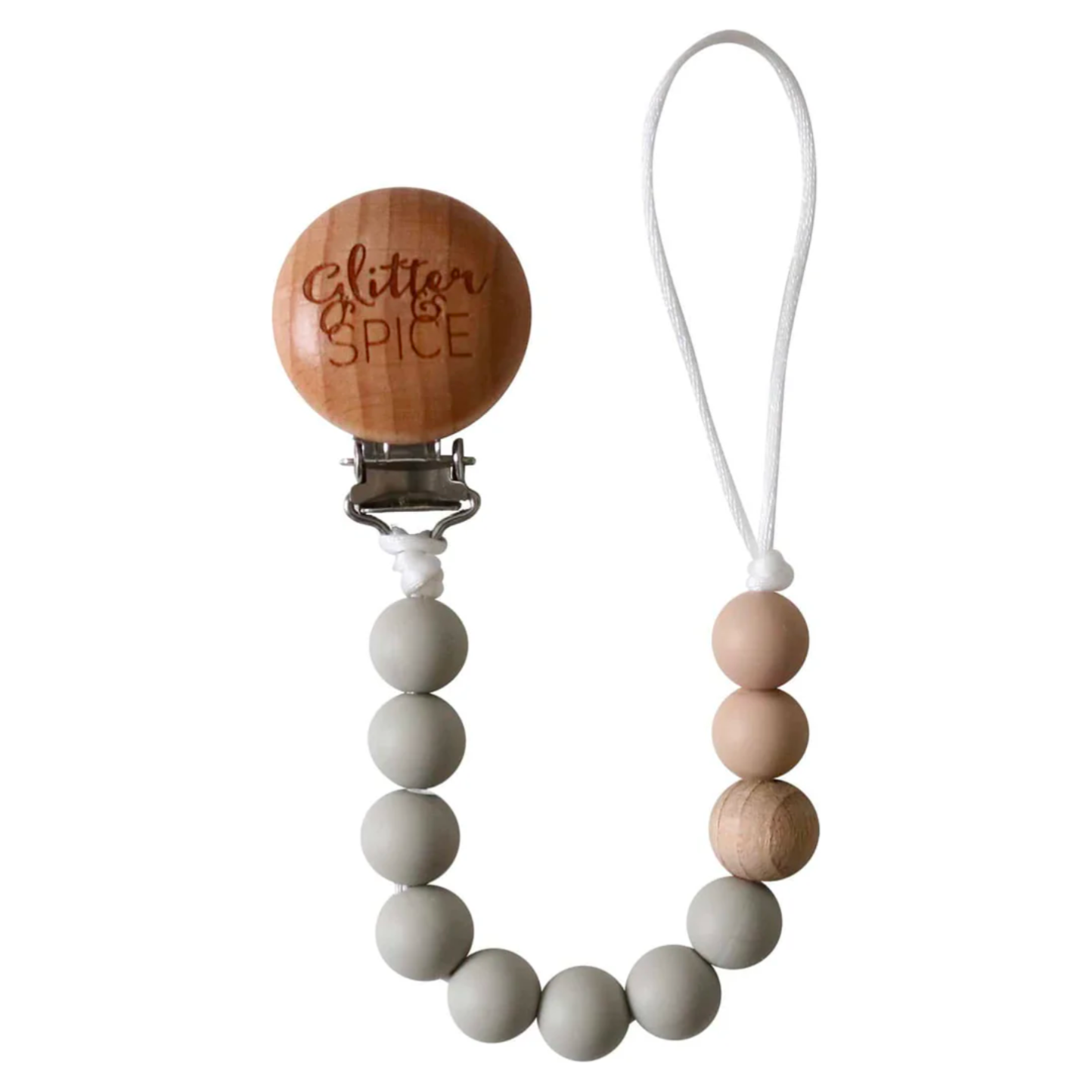 Glitter & Spice Silicone Pacifier Clip (Frosty Gray)