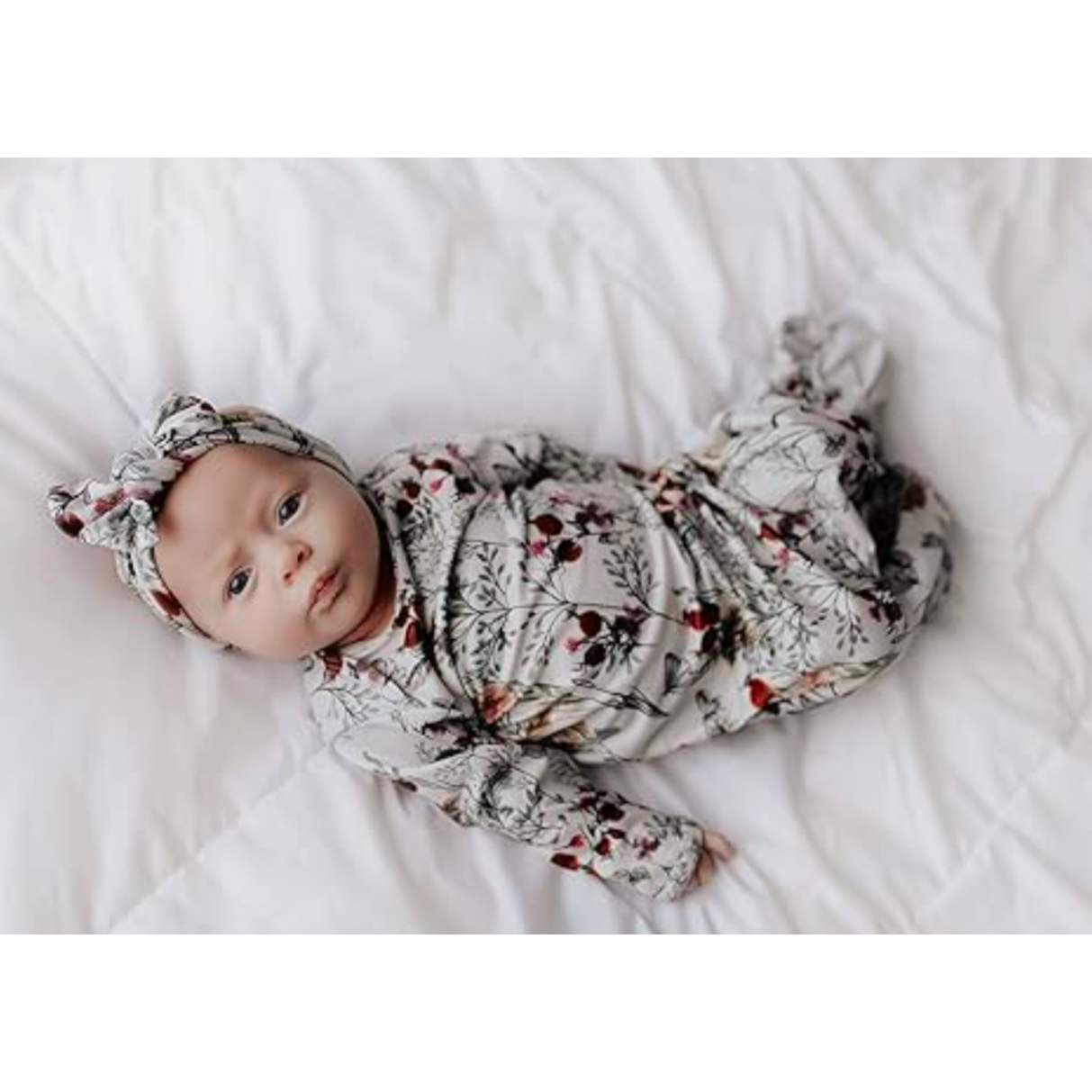 Three Little Tots Newborn Baby Knotted Tie Gown (Floral)