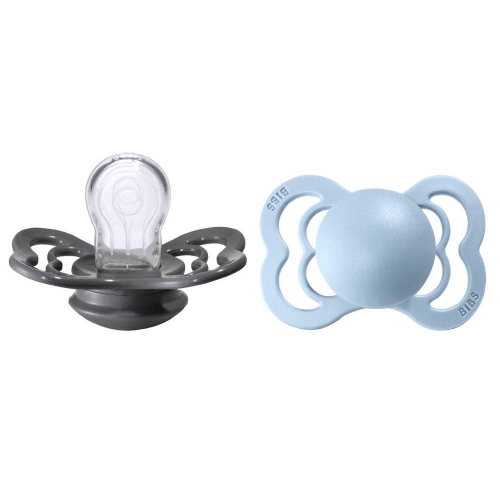 Bibs Supreme Silicone Pacifier - 0-6m - Size 1 - Iron/Baby Blue